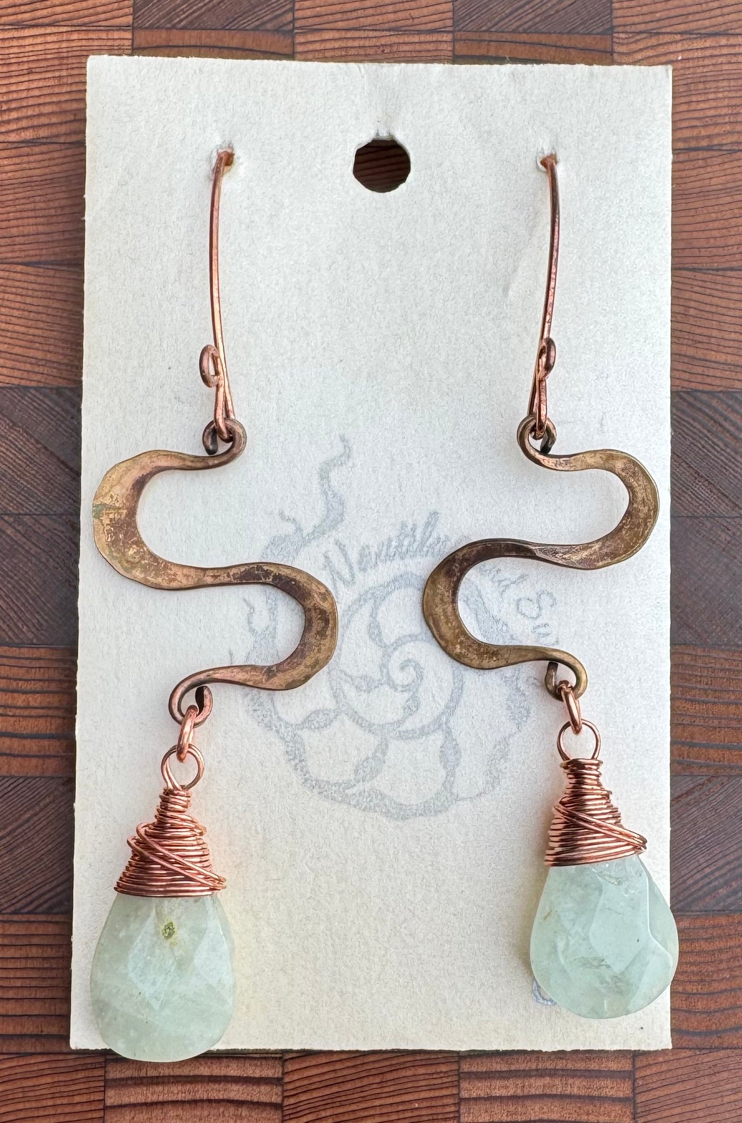 Aurora Copper ESS Prehnite T-Drop earrings