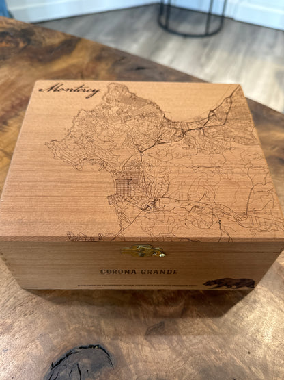 Vintage Reclaimed Wood Cigar Box - Monterey Map