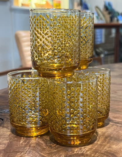 Libbey MCM Amber Hobnail Drinking Glass Tumbler